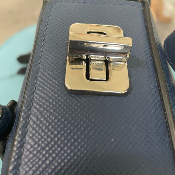 Prada Blue Saffiano Leather Double Twist Lock Cuir Twin Top Handle/Satchel - Picture 4 of 16